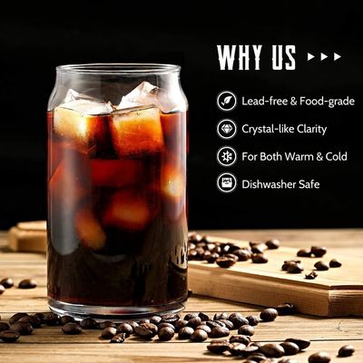 16 oz Ice Coffee Mug Bubble Tea Pop Can Beer Wine Beverage Glass Cup con Glass Straw
