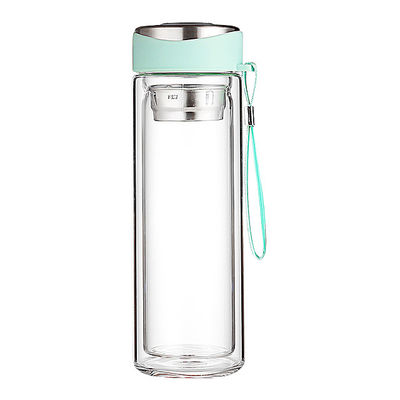 Bottiglia d'acqua in vetro borosilicato ecologica con infusore di tè priva di BPA e a prova di perdite