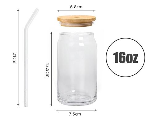 Festa occasione 16oz birra in vetro in forma di tazza con coperchio di bambù e paglia