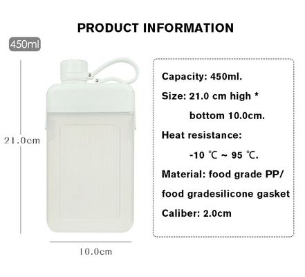 450 ml BPA-free Portatile PP a prova di perdita Plastica Quadratura Succo Sportivo Bottiglia CON Capo e Capo
