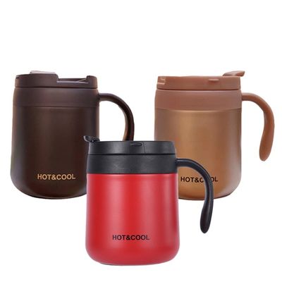 Tazza da ufficio in acciaio inossidabile 304 con manico e coperchio Logo personalizzato Tazza isolante per caffè da bere