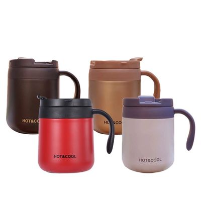 Tazza da ufficio in acciaio inossidabile 304 con manico e coperchio Logo personalizzato Tazza isolante per caffè da bere