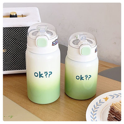 Bpa Free Kids Flask Cute Design 350ml/450ml Isolata bottiglia d'acqua in acciaio inossidabile con coperchio di paglia