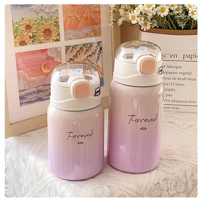 Bpa Free Kids Flask Cute Design 350ml/450ml Isolata bottiglia d'acqua in acciaio inossidabile con coperchio di paglia