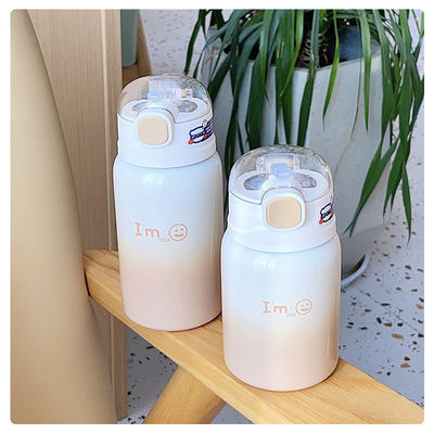 Bpa Free Kids Flask Cute Design 350ml/450ml Isolata bottiglia d'acqua in acciaio inossidabile con coperchio di paglia