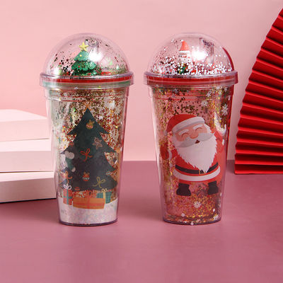 500 ml BPA Free Double Wall Cup con coperchio e bottiglia di plastica di paglia per Natale
