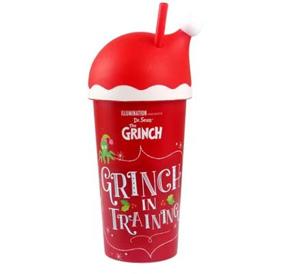 Regalo di Natale 20oz di plastica riutilizzabile per bambini Santa Hat Mug con coperchi e cannucce