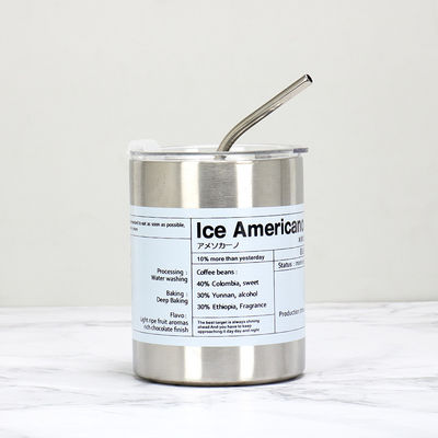Articolo Logo personalizzato 320ml/600ml Coppe da caffè a doppia parete in acciaio inossidabile sottile, dritte, isolanti, con coperchio e paglia