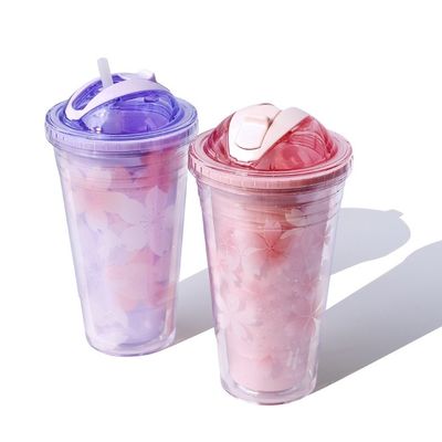Isolamento termico Bottiglia d'acqua Cherry Blossom 480ml Logo personalizzato Tazza di plastica Tumbler