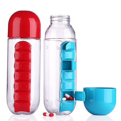 Acqua bollente multifunzionale 600ml 2 in 1 bottiglia di plastica per l' acqua con custodia per pillole per sette giorni