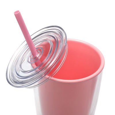 Colorata tazza di caffè trasparente riutilizzabile senza BPA con doppia parete e paglia dritta