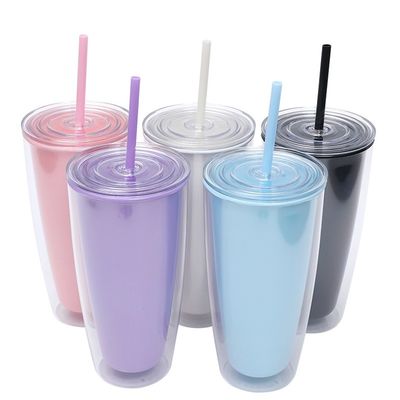 750 ml di capacità Tazze di plastica trasparente con coperchio e paglia per bambini