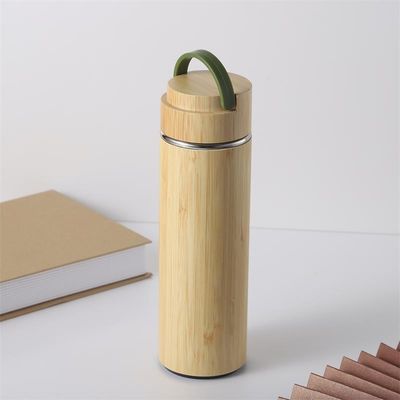 500 ml Bottiglia sportiva in acciaio inossidabile a doppia parete con guscio di bambù per utensili da bere
