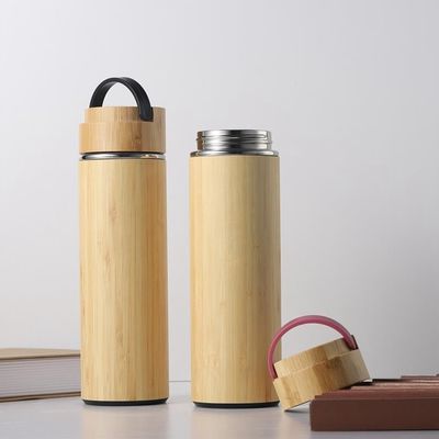 500 ml Bottiglia sportiva in acciaio inossidabile a doppia parete con guscio di bambù per utensili da bere