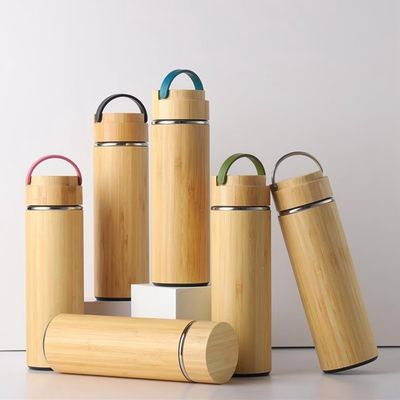 500 ml Bottiglia sportiva in acciaio inossidabile a doppia parete con guscio di bambù per utensili da bere