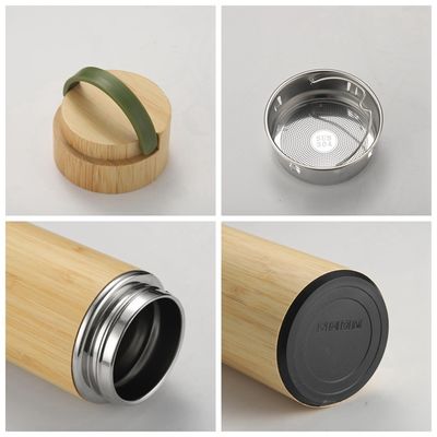 Acciaio inossidabile termoli di bambù di legno isolato bottiglia di tazza di bicchiere con infusore di tè