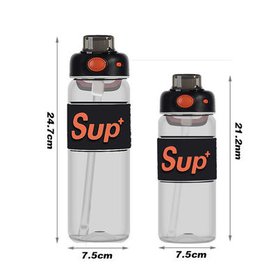 Tritano nero impermeabile BPA, vassoia sportiva gratuita con marcatore di tempo, bottiglia di plastica per l'acqua motivazionale da 680 ml.