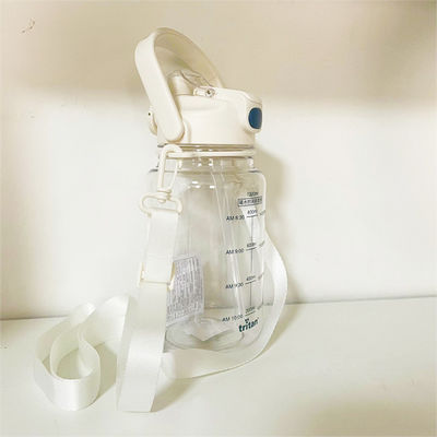 Bottiglia di acqua di paglia bianca da 1,2 litri di plastica sportiva con indicatore di orario giornaliero
