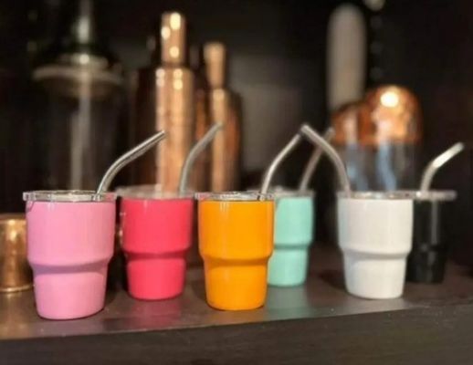 Partita pronta 2 oz di acciaio inossidabile a doppia parete insulato tazza di vetro sublimato con paglia e coperchio