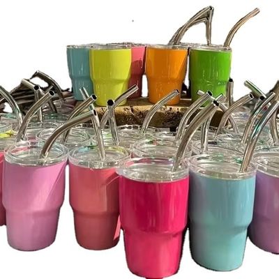 Colorata bottiglia d'acqua in acciaio inossidabile da 2 oz Mini Pocket Cup con paglia per la festa