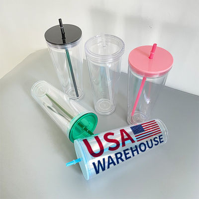 All' esterno rosa chiaro verde 16oz 24oz isolante doppio muro di plastica tazze di acrilico Tumbler con coperchi e paglia