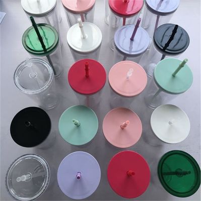 All' esterno rosa chiaro verde 16oz 24oz isolante doppio muro di plastica tazze di acrilico Tumbler con coperchi e paglia