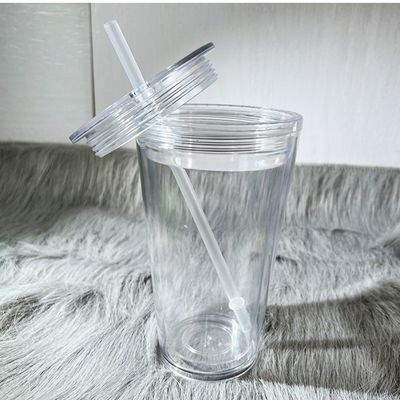 All' esterno rosa chiaro verde 16oz 24oz isolante doppio muro di plastica tazze di acrilico Tumbler con coperchi e paglia