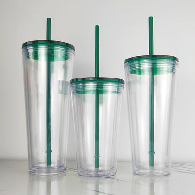 All' esterno rosa chiaro verde 16oz 24oz isolante doppio muro di plastica tazze di acrilico Tumbler con coperchi e paglia