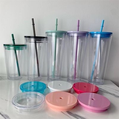 1 pezzo personalizzato fai da te 16oz 24oz doppia parete di plastica Acrilico Cup chiaro con paglia e coperchio