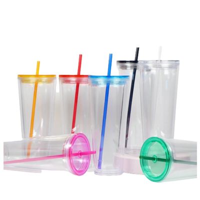 710ml bottiglia d'acqua limpida 24 oz di plastica con tappo e paglia per le feste