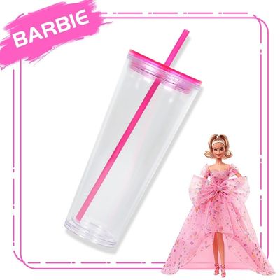 710ml bottiglia d'acqua limpida 24 oz di plastica con tappo e paglia per le feste