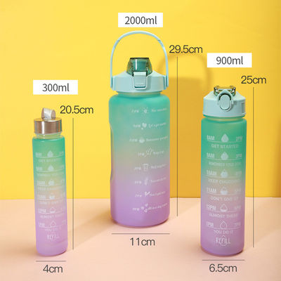 2000 ml 900 ml 300 ml 3 in 1 bottiglia di paglia di plastica personalizzata con marcatore dell' orario per palestra e sport