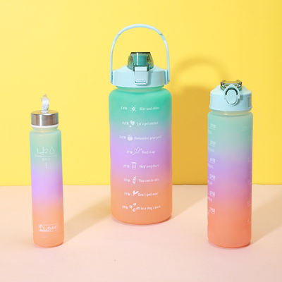 2000 ml 900 ml 300 ml 3 in 1 bottiglia di paglia di plastica personalizzata con marcatore dell' orario per palestra e sport