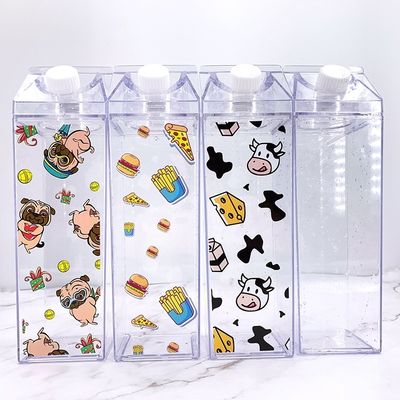 Logo personalizzato Accettabile 500ml 1000ml Acrilico trasparente Latte Cartone Bottiglia d'acqua