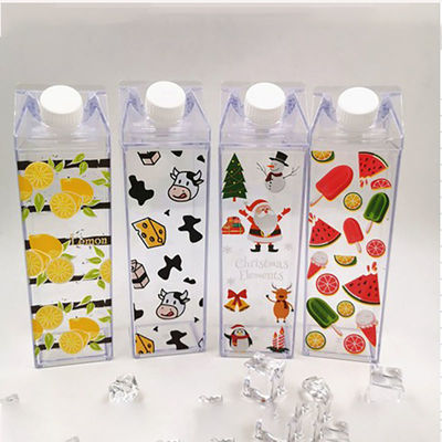 Logo personalizzato Accettabile 500ml 1000ml Acrilico trasparente Latte Cartone Bottiglia d'acqua