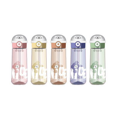 Portable Eco Friendly Bpa Free Clear Tritan Drinking Plastic Bear Water Bottle con paglia per bambini