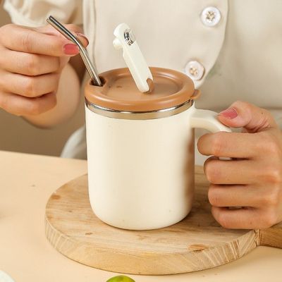 Tazza da caffè in acciaio inossidabile da 500 ml bocca larga Disegno personalizzato Portatile con maniglia e coperchio