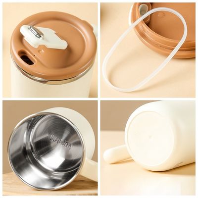 Tazza da caffè in acciaio inossidabile da 500 ml bocca larga Disegno personalizzato Portatile con maniglia e coperchio