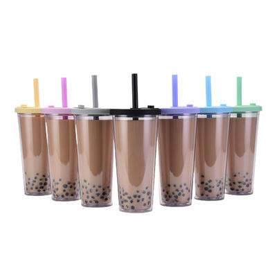 24 oz 700 ml Tazze da tè a bolla a doppia parete Tazze di plastica a bolla riutilizzabili con coperchio
