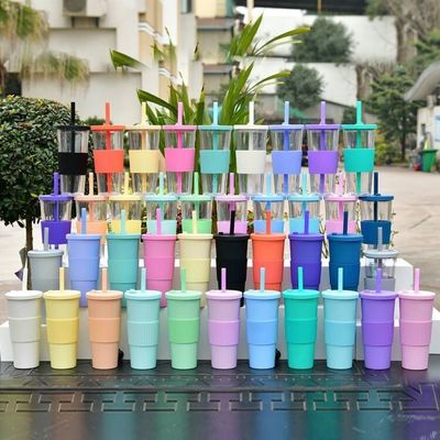 24 oz 700 ml Tazze da tè a bolla a doppia parete Tazze di plastica a bolla riutilizzabili con coperchio