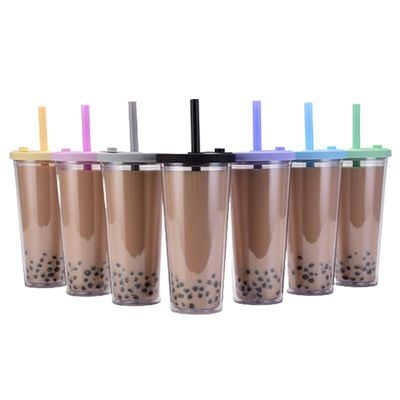 24 oz di plastica a doppia parete riutilizzabile tazza di tè a bolla di latte BPA gratuito e logo personalizzato