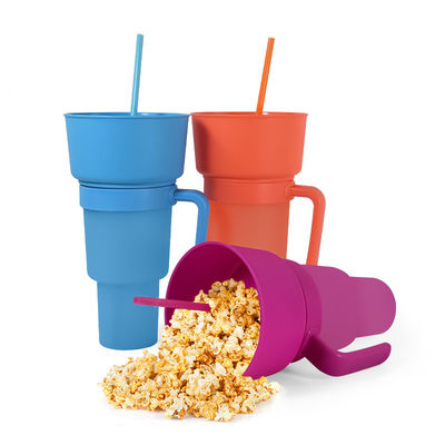 Tazze di caffè a colori personalizzate 2 in 1 Tazze di bevande da cinema con vassoio per snack e paglia