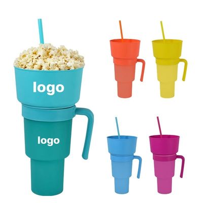 Tazze di caffè a colori personalizzate 2 in 1 Tazze di bevande da cinema con vassoio per snack e paglia
