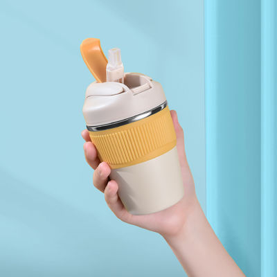 Logo personalizzato 350ml 480ml 316 bottiglia d'acqua in acciaio inossidabile con coperchio in silicone e paglia