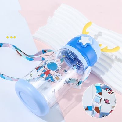 600ml Capacità Logo personalizzato Tazza di paglia di plastica trasparente per bambini