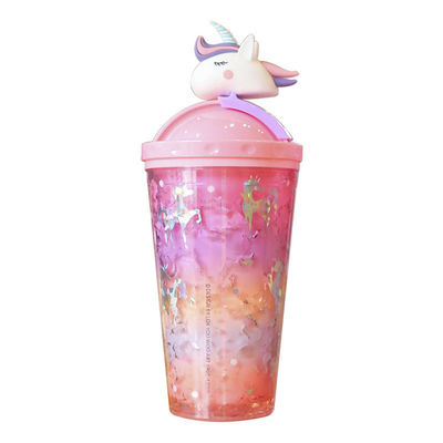 Adulti 430ml Cute Flying Unicorn Ice Plastic Water Bottle Cup con paglia e coperchio Unicorn