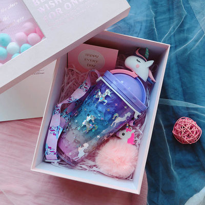 Adulti 430ml Cute Flying Unicorn Ice Plastic Water Bottle Cup con paglia e coperchio Unicorn