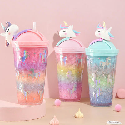 430 ml di doppia parete di plastica bevanda fredda tazza di gelato con paglia