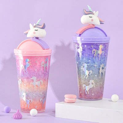 430 ml di doppia parete di plastica bevanda fredda tazza di gelato con paglia