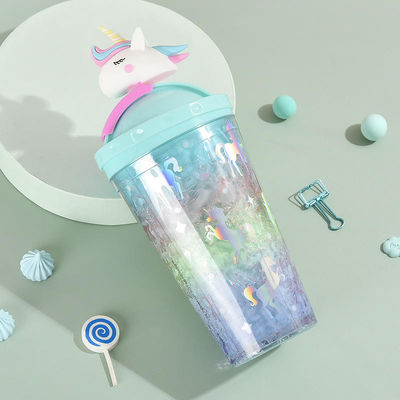 430 ml di doppia parete di plastica bevanda fredda tazza di gelato con paglia